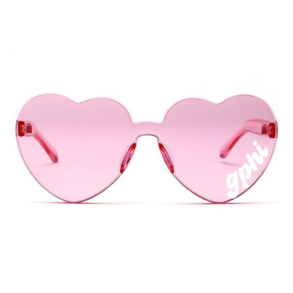 8024 Gamma Phi Beta Sunglasses — Heart Shaped Sunglasses printed with GPB